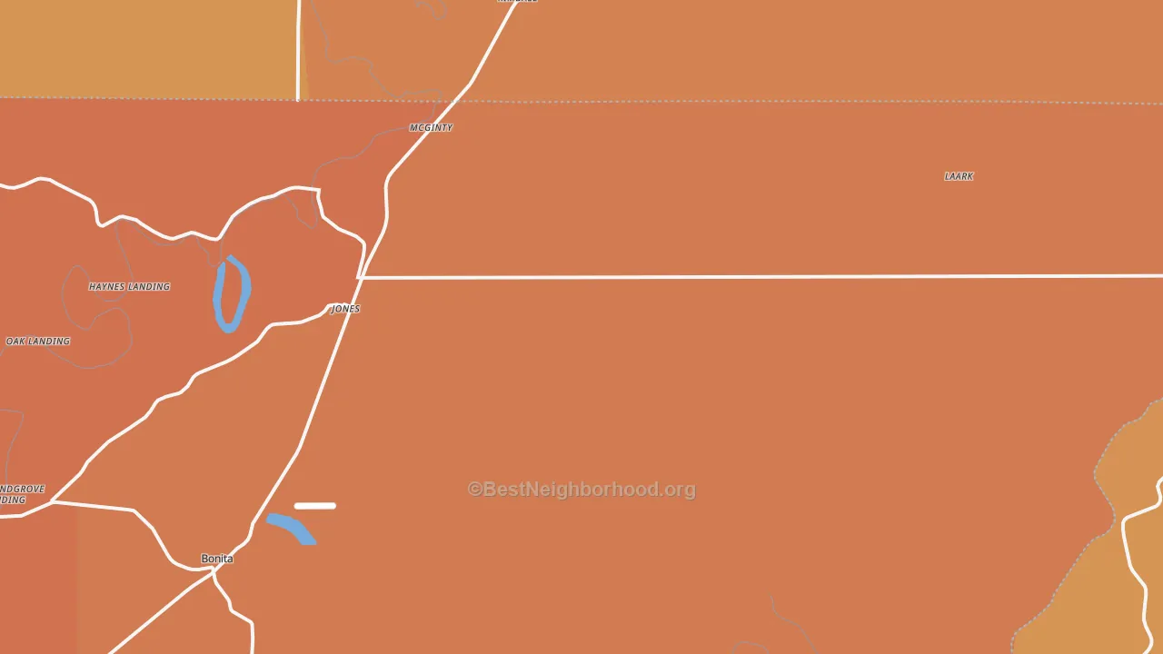 Map of the best neighborhoods in the 71250 area, with better matches in green and worse matches in red