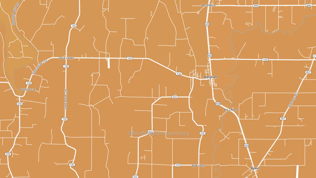 Map of the best neighborhoods in the 71259 area, with better matches in green and worse matches in red