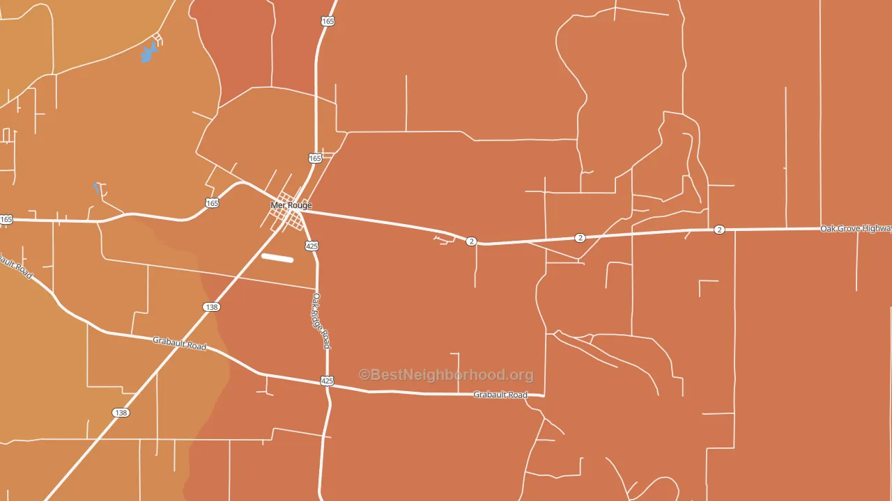 Map of the best neighborhoods in the 71261 area, with better matches in green and worse matches in red
