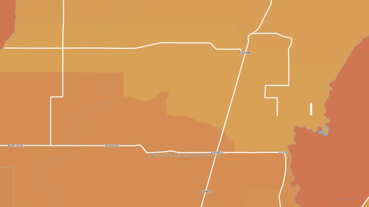 Map of the best neighborhoods in the 71266 area, with better matches in green and worse matches in red
