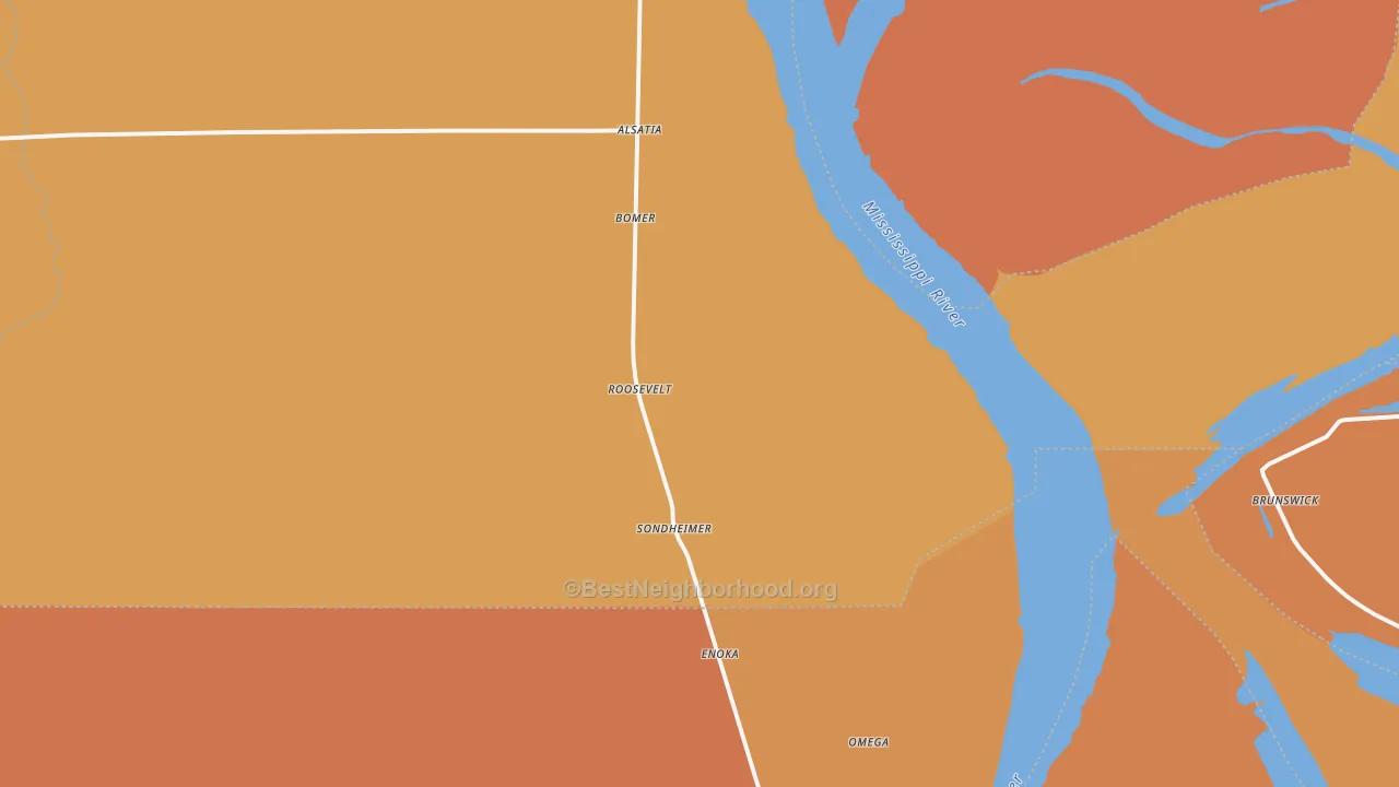 Map of the best neighborhoods in the 71276 area, with better matches in green and worse matches in red