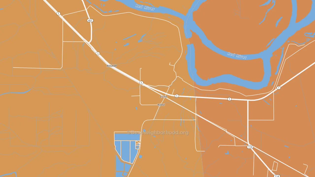Map of the best neighborhoods in the 71330 area, with better matches in green and worse matches in red