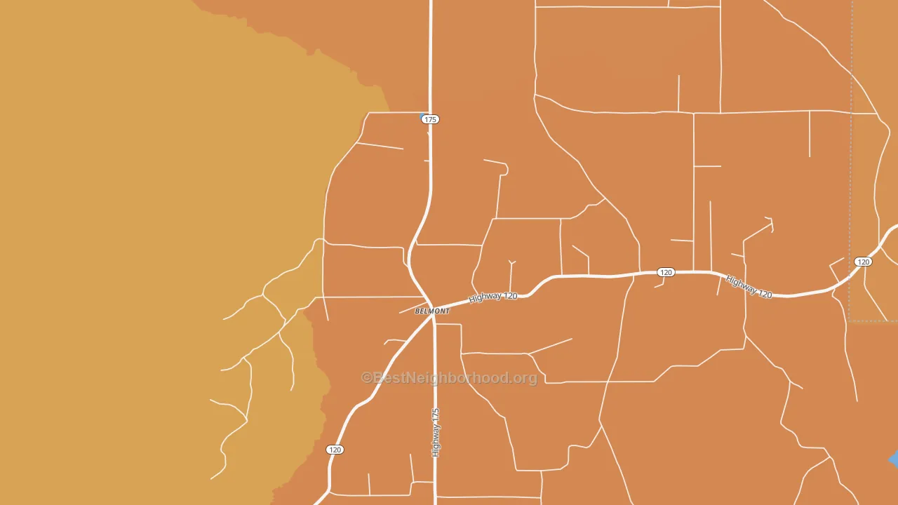 Map of the best neighborhoods in the 71406 area, with better matches in green and worse matches in red