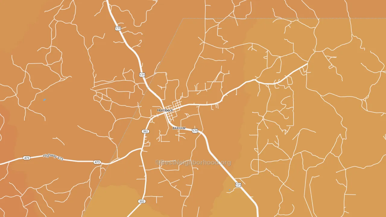 Map of the best neighborhoods in the 71439 area, with better matches in green and worse matches in red