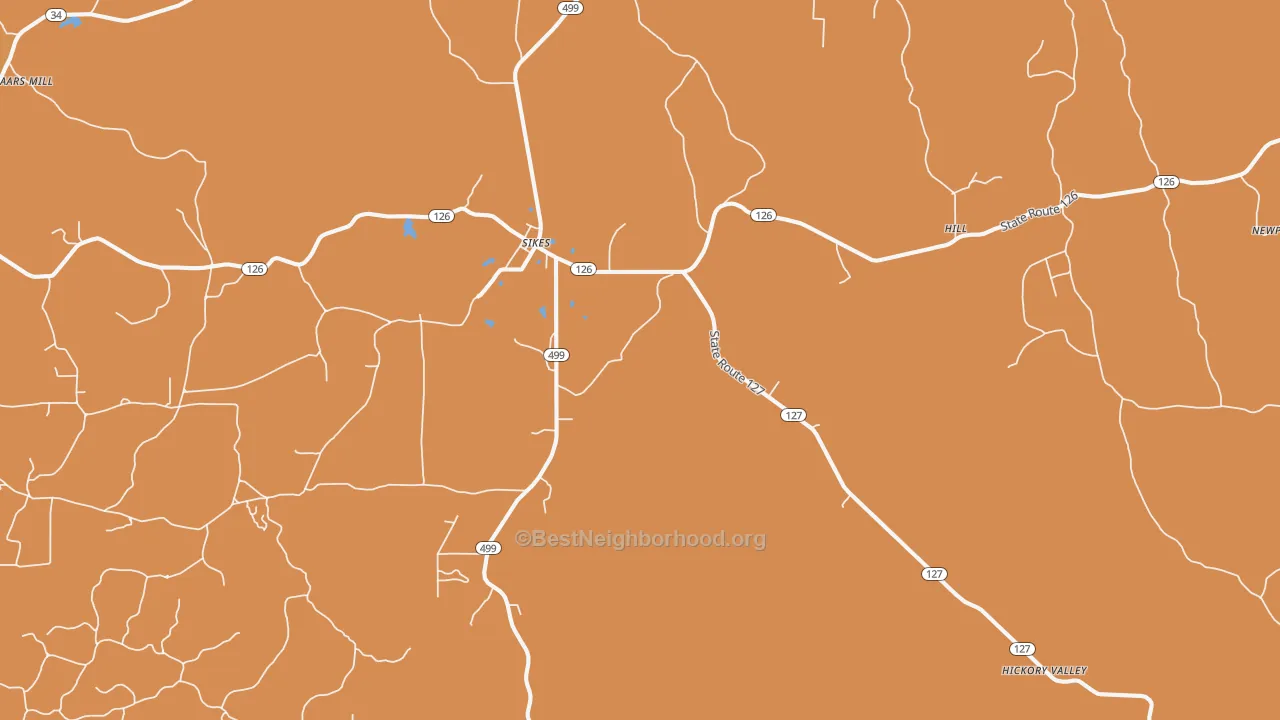 Map of the best neighborhoods in the 71473 area, with better matches in green and worse matches in red