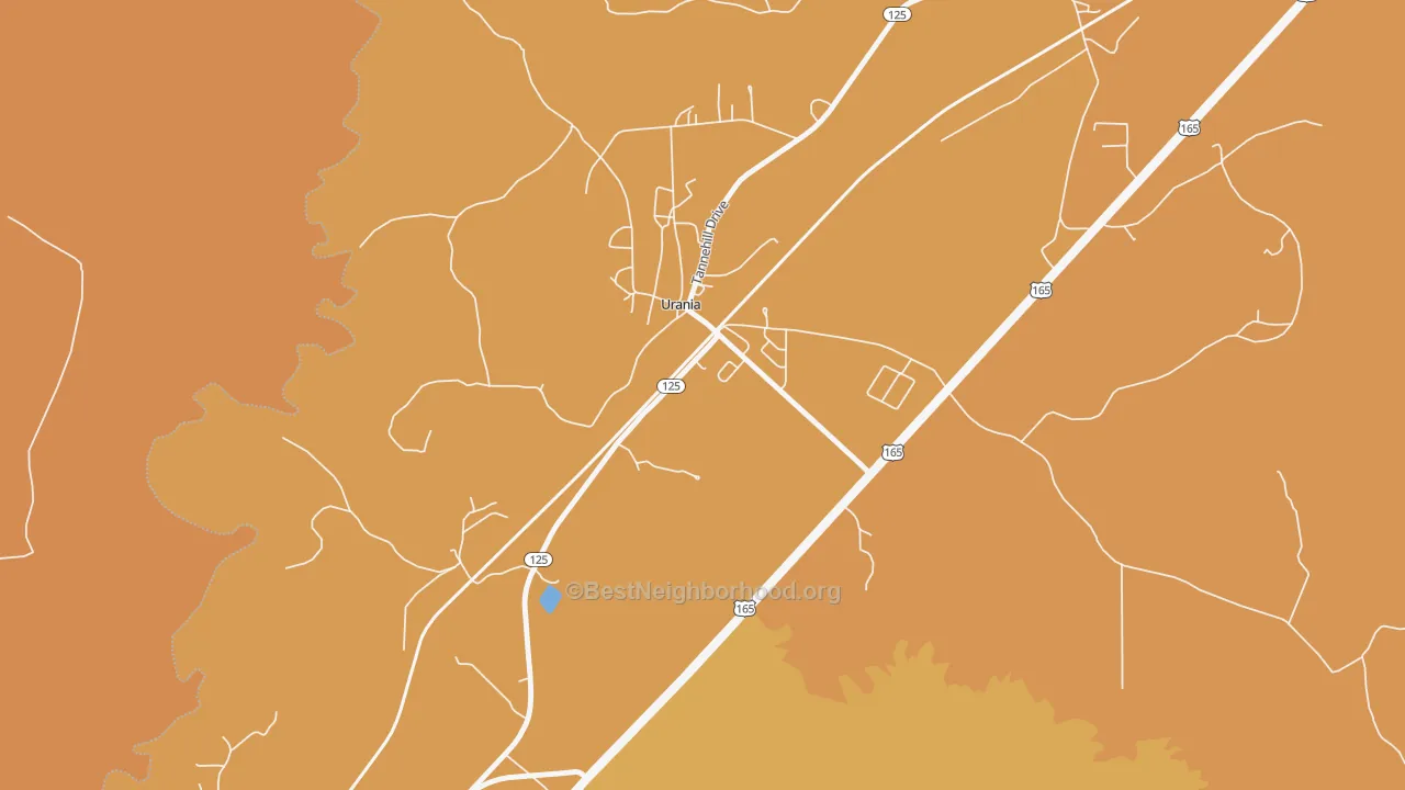 Map of the best neighborhoods in the 71480 area, with better matches in green and worse matches in red