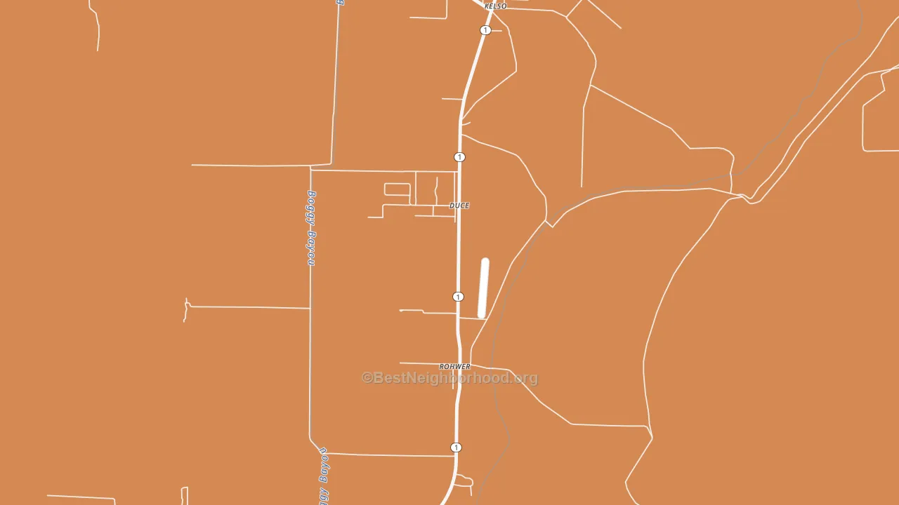 Map of the best neighborhoods in the 71666 area, with better matches in green and worse matches in red