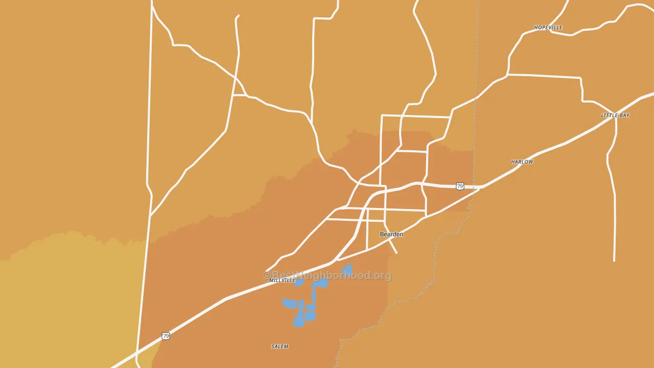 Map of the best neighborhoods in the 71720 area, with better matches in green and worse matches in red