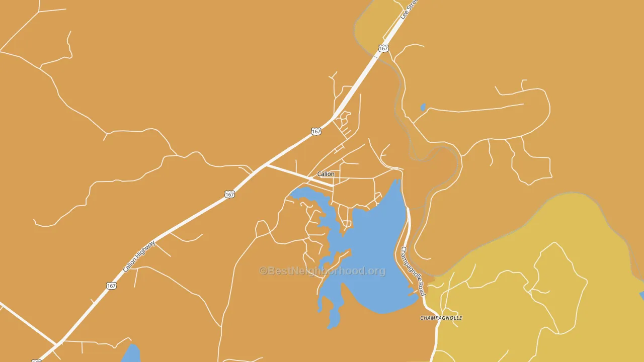 Map of the best neighborhoods in the 71724 area, with better matches in green and worse matches in red