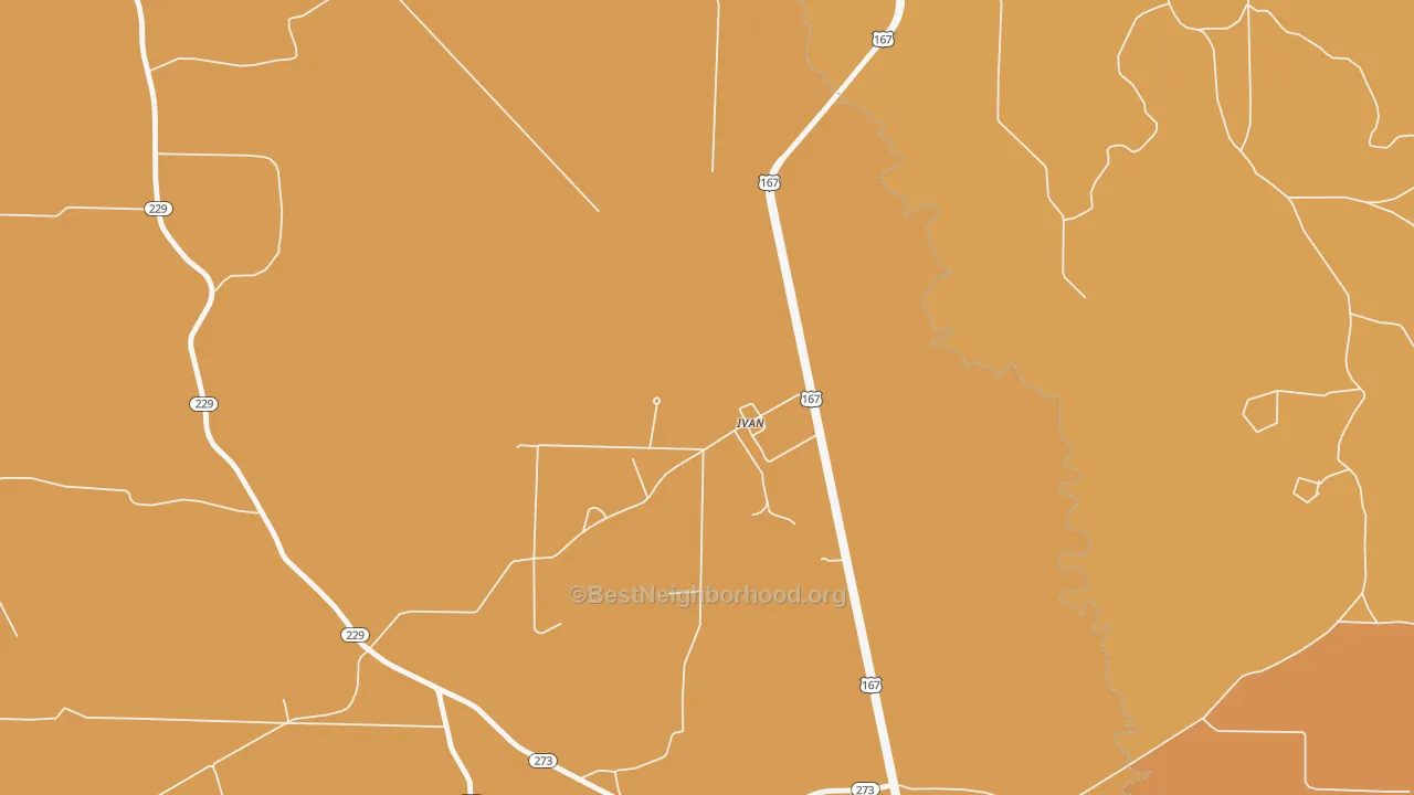Map of the best neighborhoods in the 71748 area, with better matches in green and worse matches in red