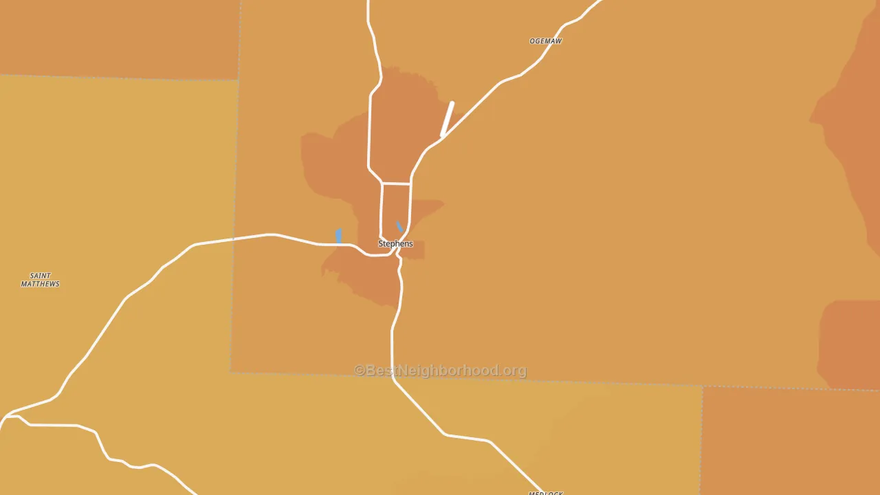 Map of the best neighborhoods in the 71764 area, with better matches in green and worse matches in red