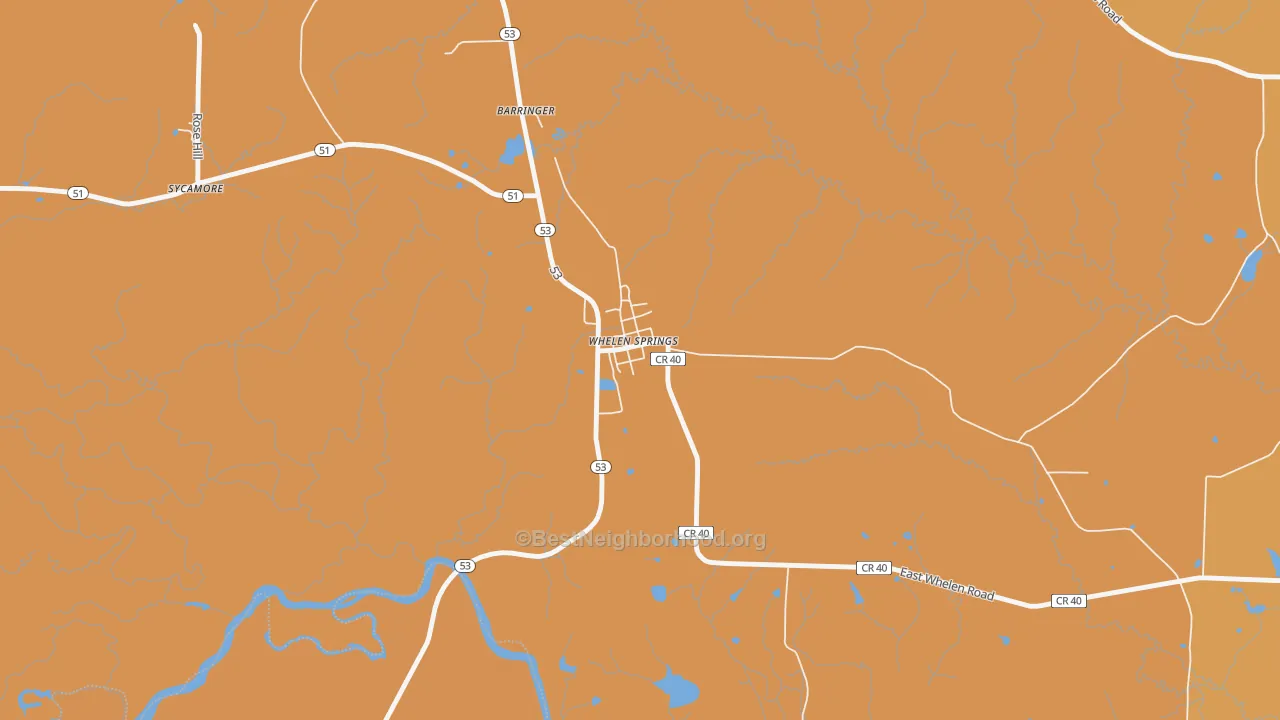 Map of the best neighborhoods in the 71772 area, with better matches in green and worse matches in red