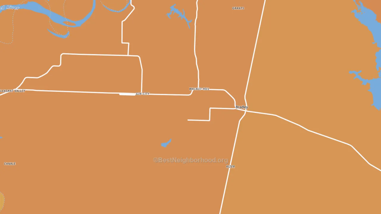Map of the best neighborhoods in the 71826 area, with better matches in green and worse matches in red