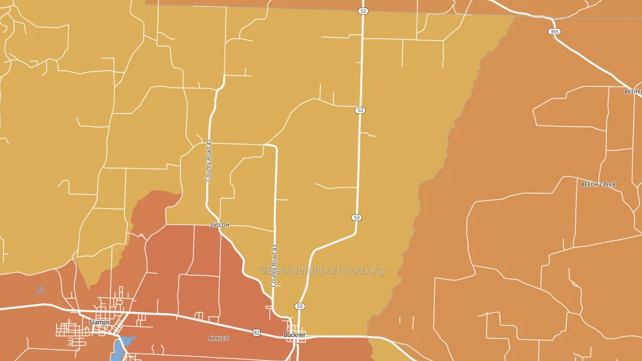 Map of the best neighborhoods in the 71827 area, with better matches in green and worse matches in red