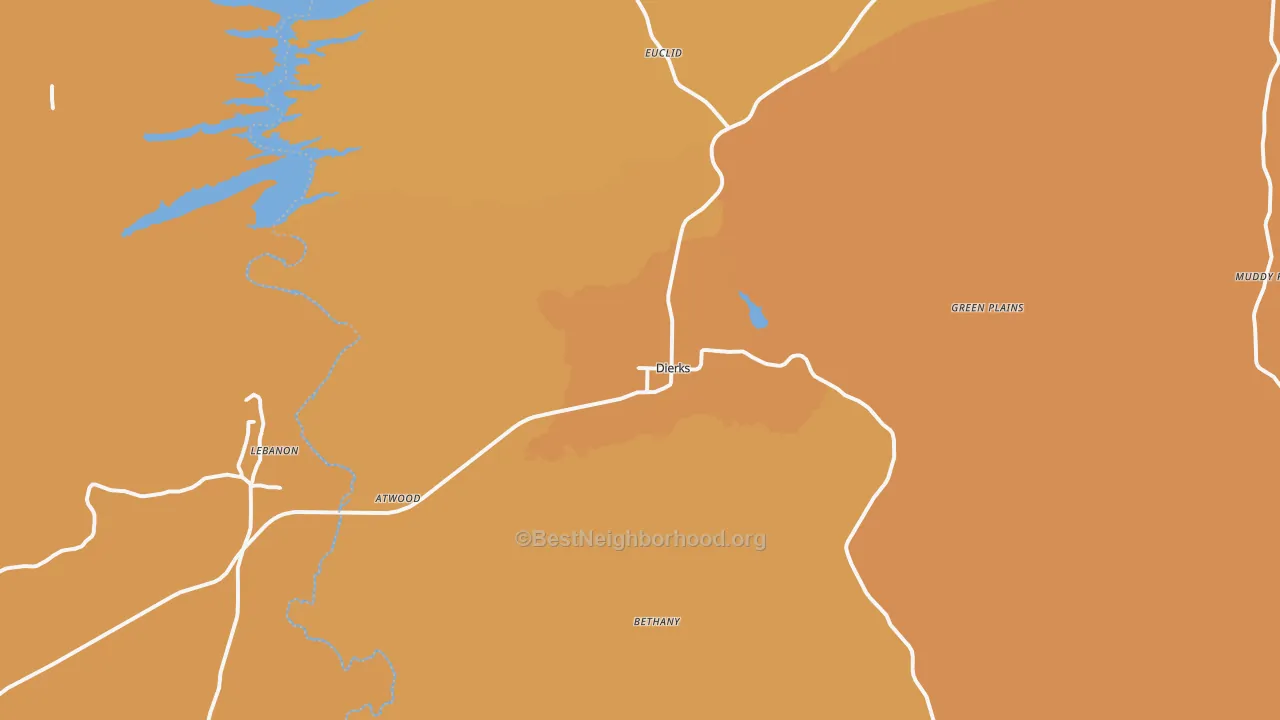 Map of the best neighborhoods in the 71833 area, with better matches in green and worse matches in red
