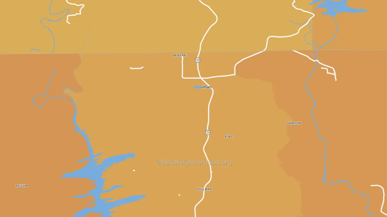 Map of the best neighborhoods in the 71841 area, with better matches in green and worse matches in red