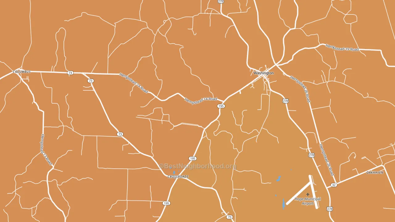 Map of the best neighborhoods in the 71862 area, with better matches in green and worse matches in red