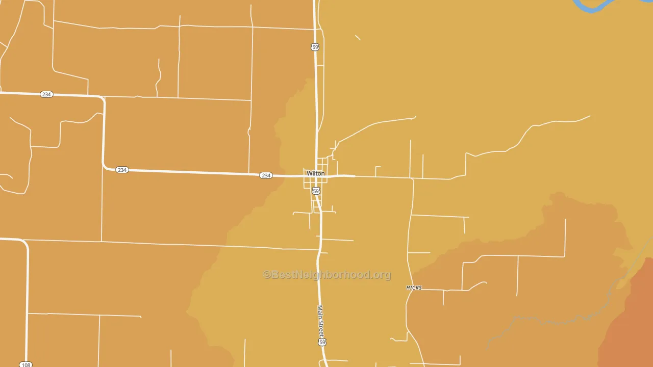 Map of the best neighborhoods in the 71865 area, with better matches in green and worse matches in red