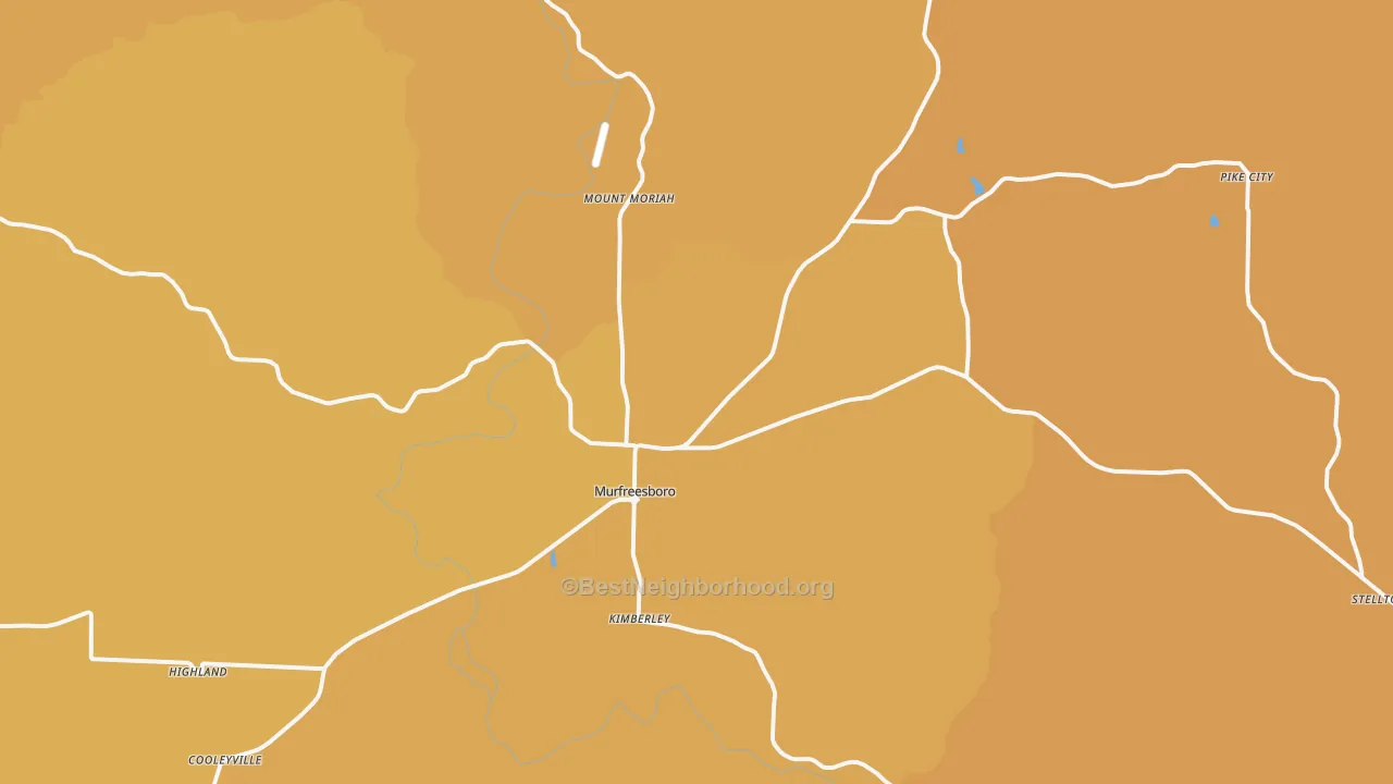 Map of the best neighborhoods in the 71958 area, with better matches in green and worse matches in red