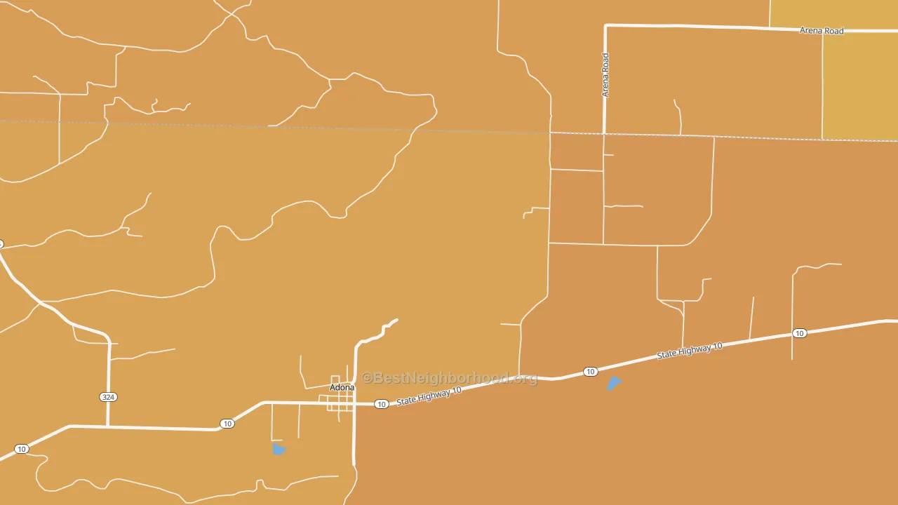 Map of the best neighborhoods in the 72001 area, with better matches in green and worse matches in red