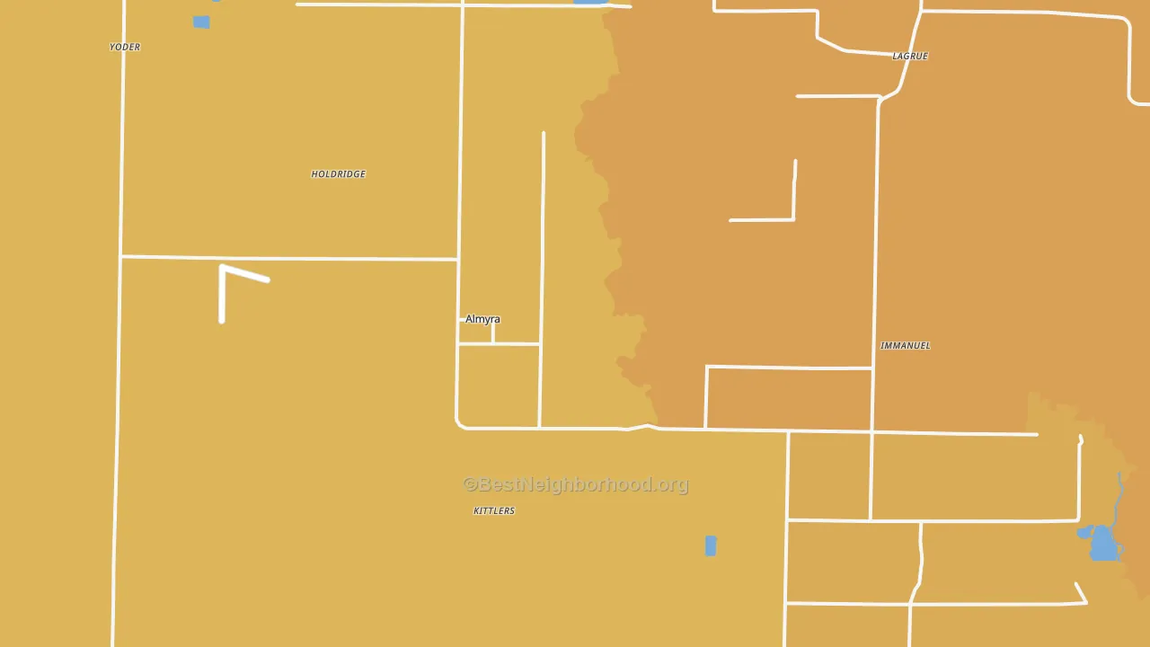 Map of the best neighborhoods in the 72003 area, with better matches in green and worse matches in red
