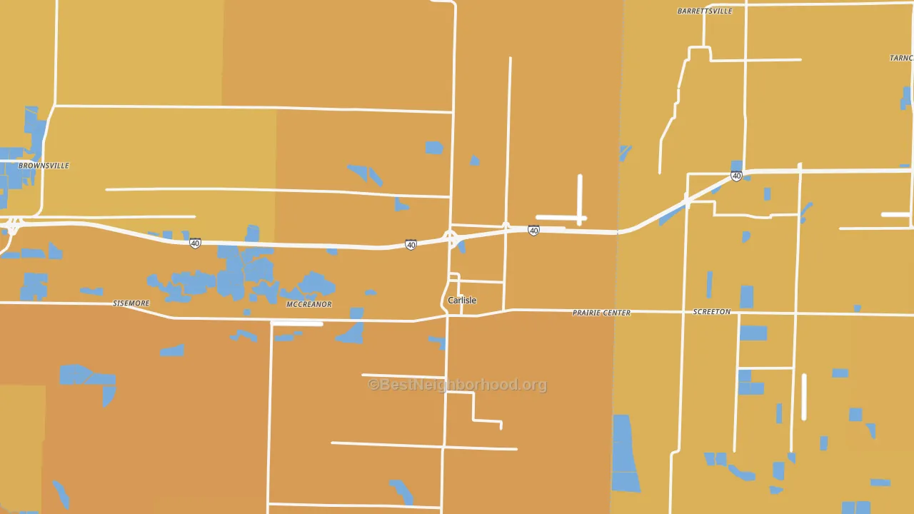 Map of the best neighborhoods in the 72024 area, with better matches in green and worse matches in red