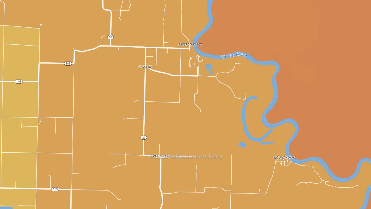 Map of the best neighborhoods in the 72026 area, with better matches in green and worse matches in red