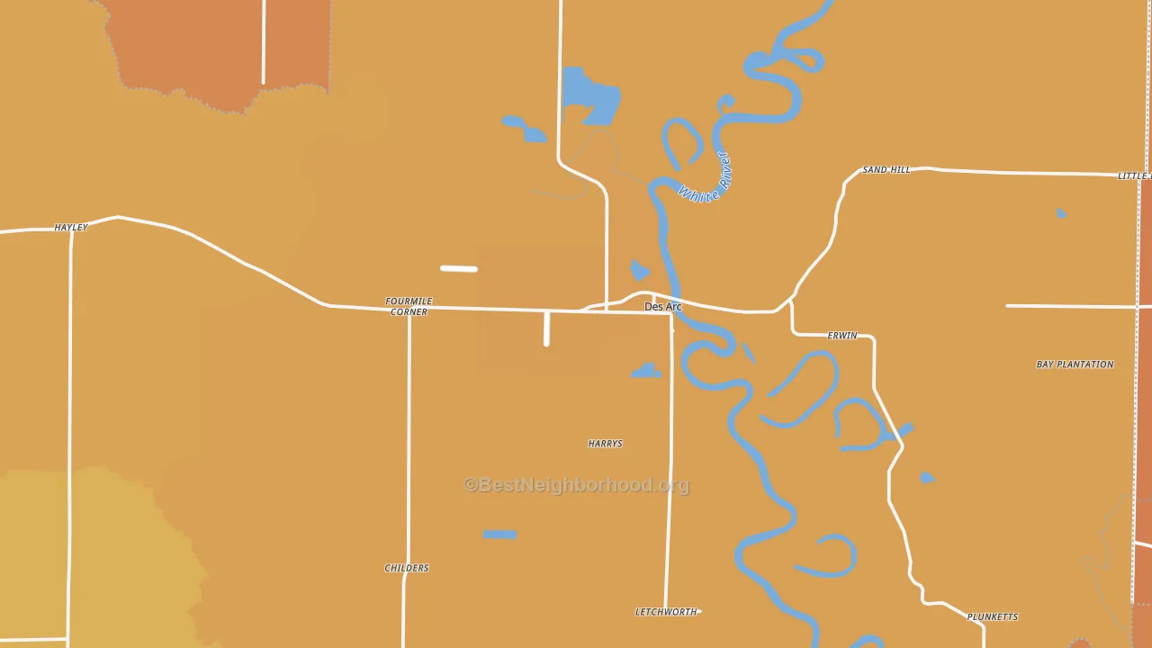 Map of the best neighborhoods in the 72040 area, with better matches in green and worse matches in red