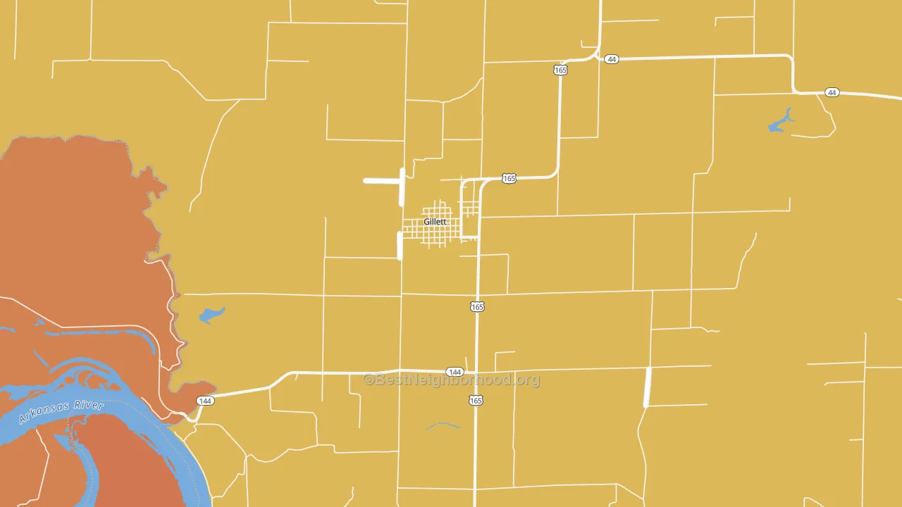 Map of the best neighborhoods in the 72055 area, with better matches in green and worse matches in red