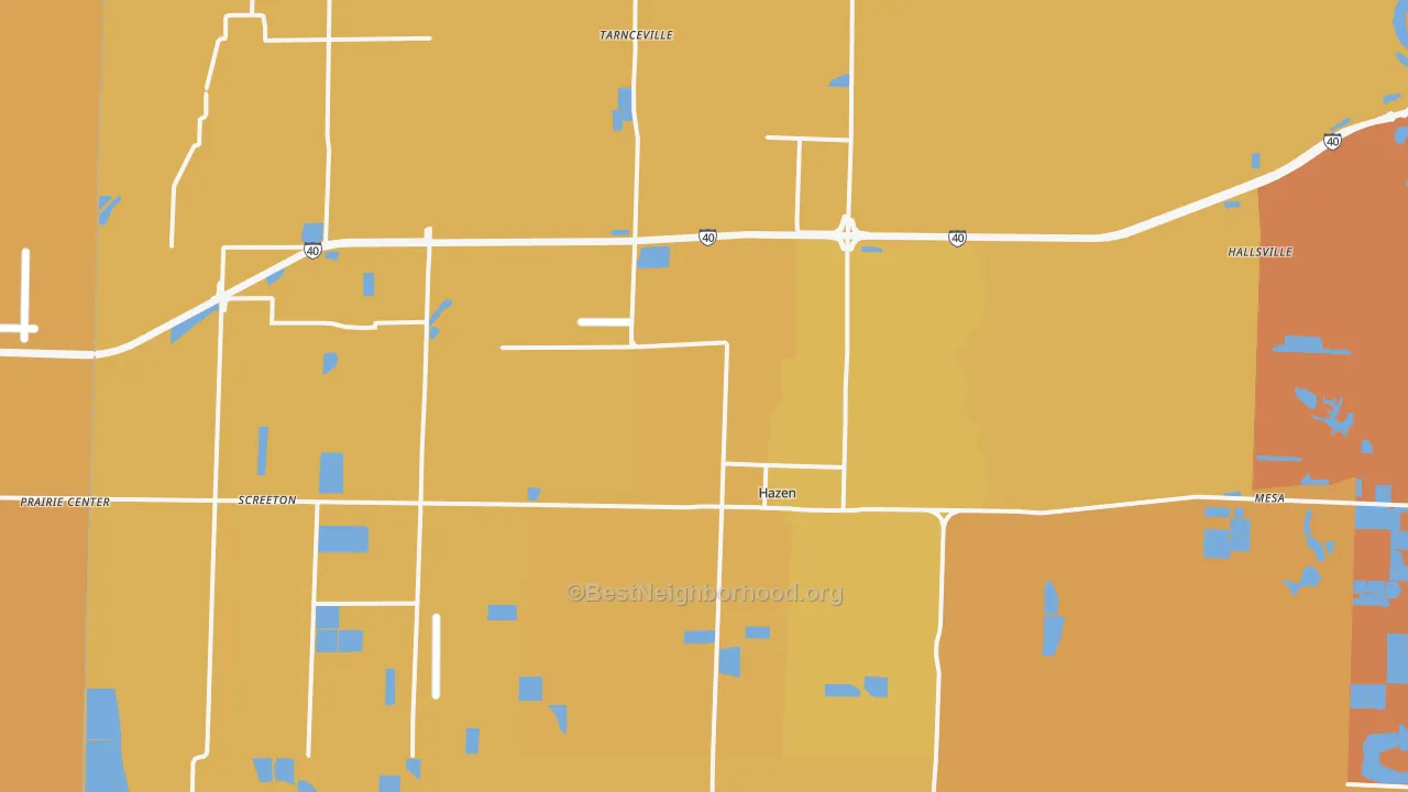 Map of the best neighborhoods in the 72064 area, with better matches in green and worse matches in red