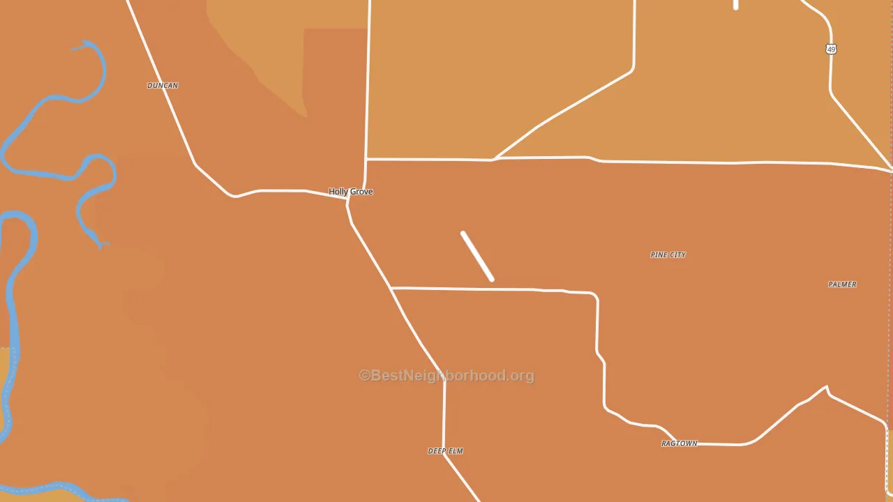 Map of the best neighborhoods in the 72069 area, with better matches in green and worse matches in red