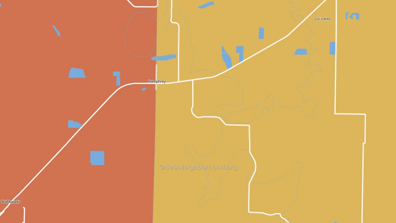 Map of the best neighborhoods in the 72073 area, with better matches in green and worse matches in red