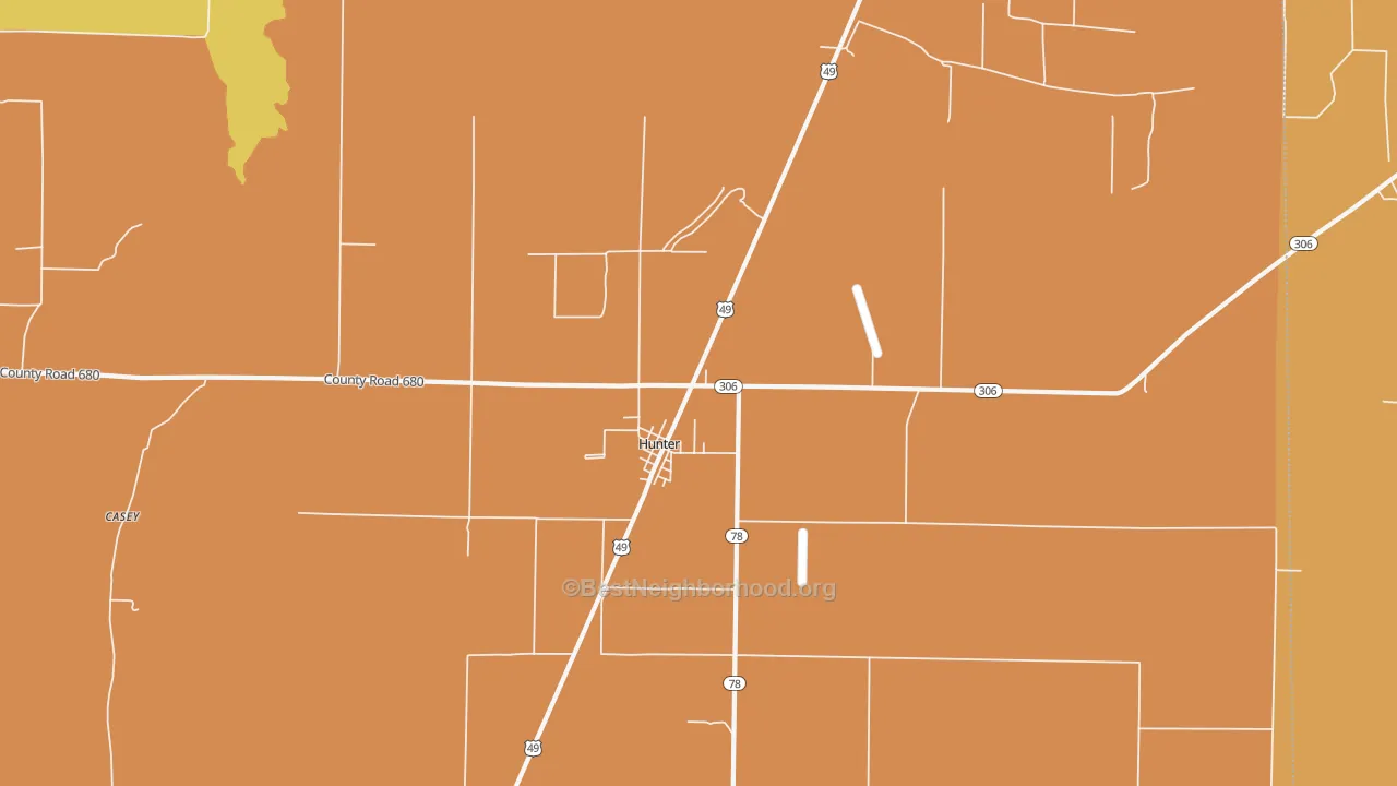 Map of the best neighborhoods in the 72074 area, with better matches in green and worse matches in red