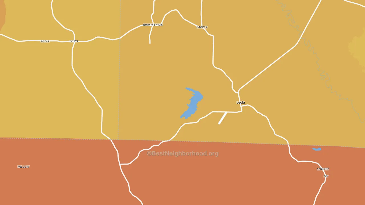 Map of the best neighborhoods in the 72084 area, with better matches in green and worse matches in red