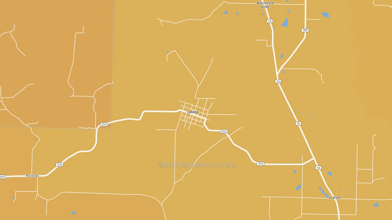 Map of the best neighborhoods in the 72085 area, with better matches in green and worse matches in red
