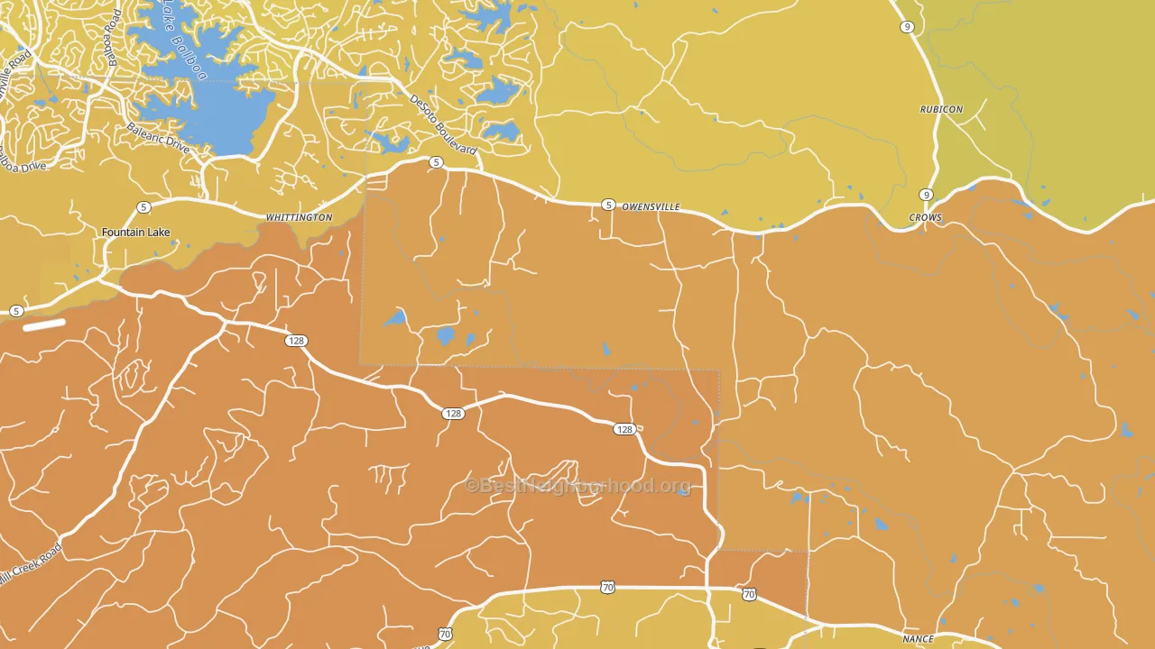 Map of the best neighborhoods in the 72087 area, with better matches in green and worse matches in red