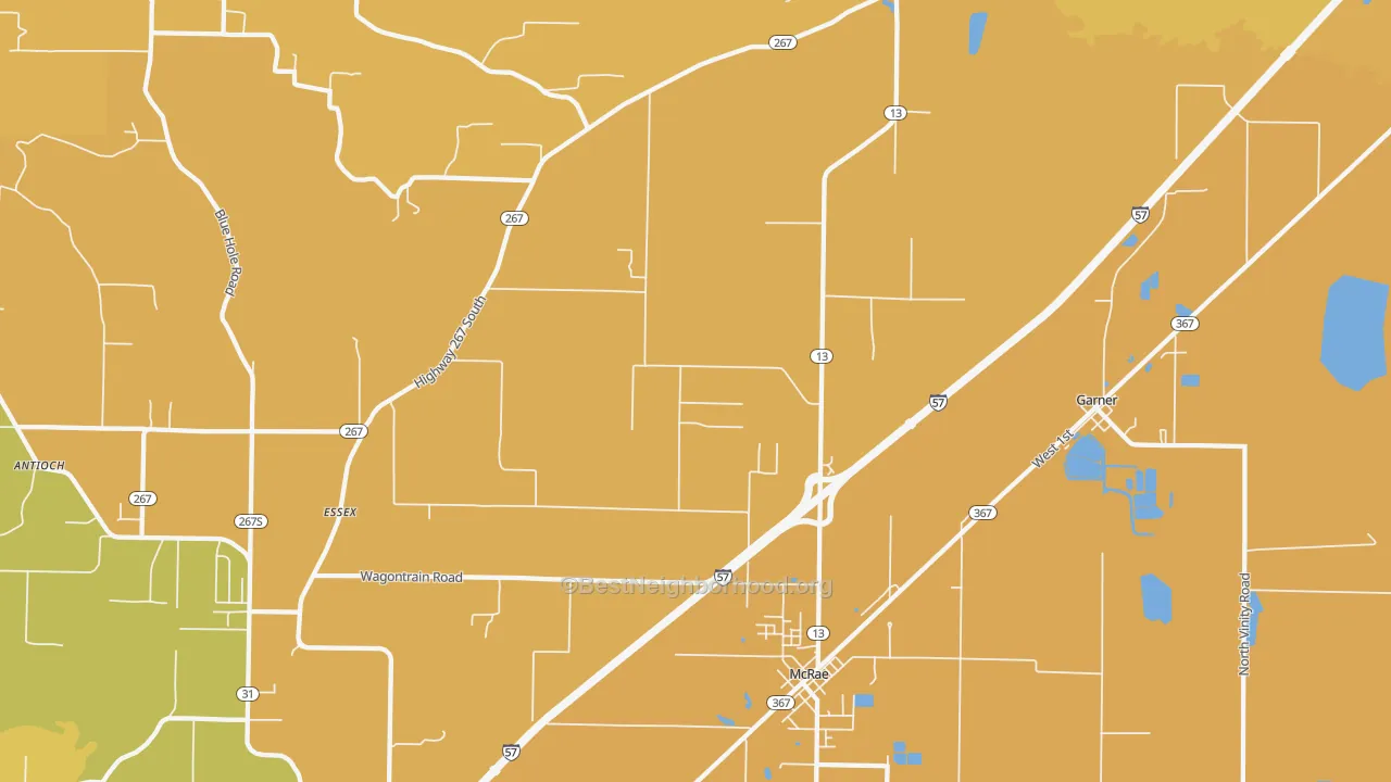 Map of the best neighborhoods in the 72102 area, with better matches in green and worse matches in red