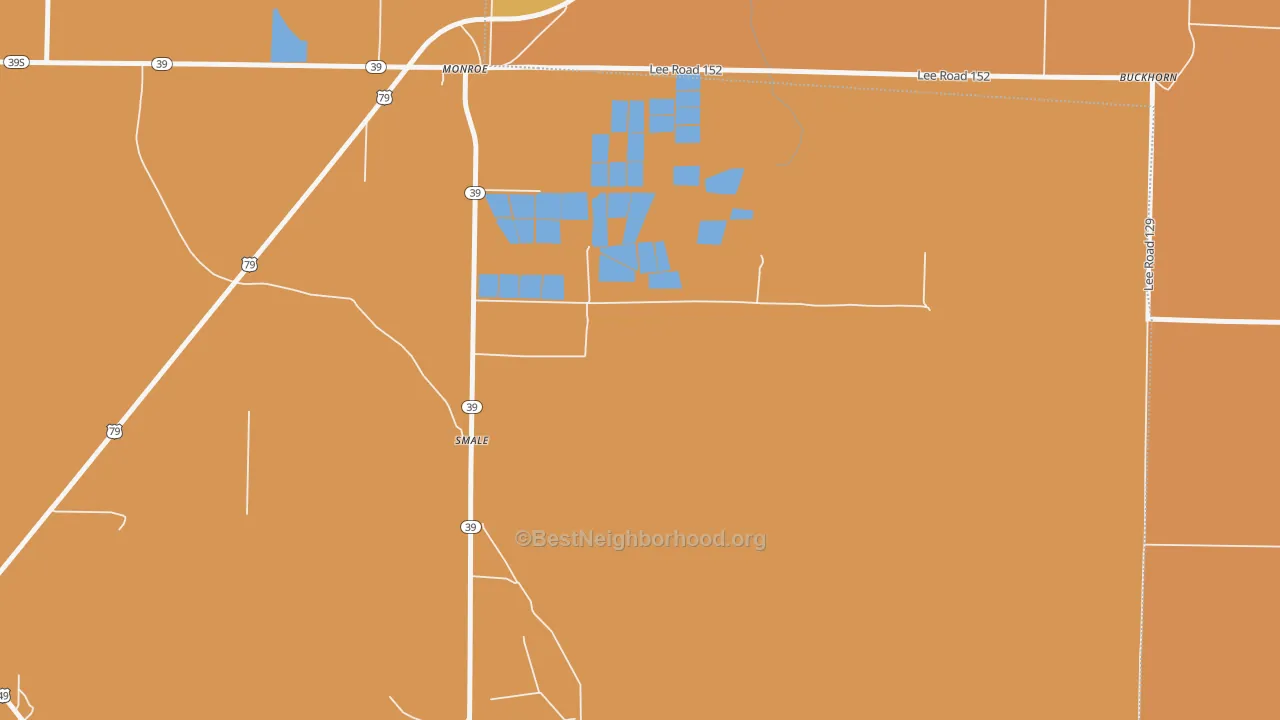 Map of the best neighborhoods in the 72108 area, with better matches in green and worse matches in red