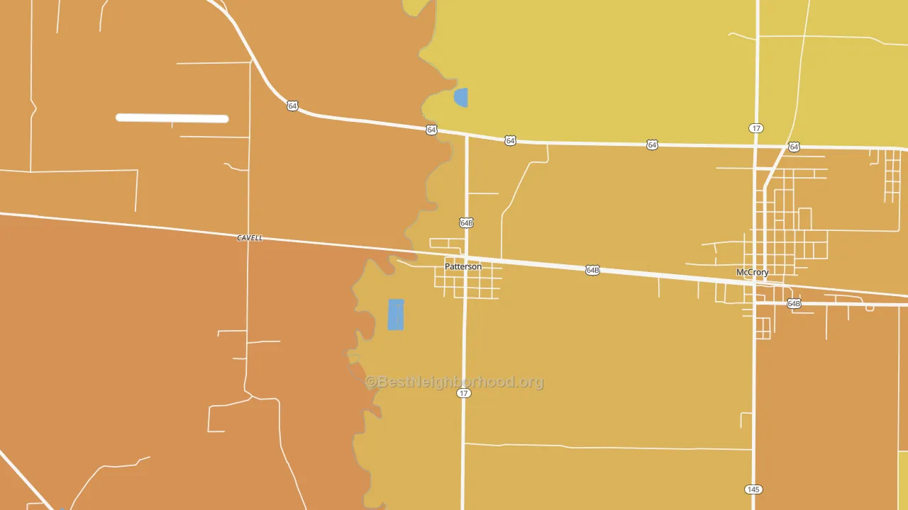 Map of the best neighborhoods in the 72123 area, with better matches in green and worse matches in red