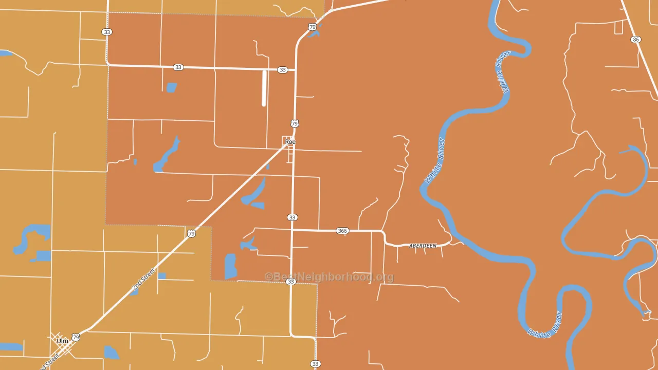 Map of the best neighborhoods in the 72134 area, with better matches in green and worse matches in red