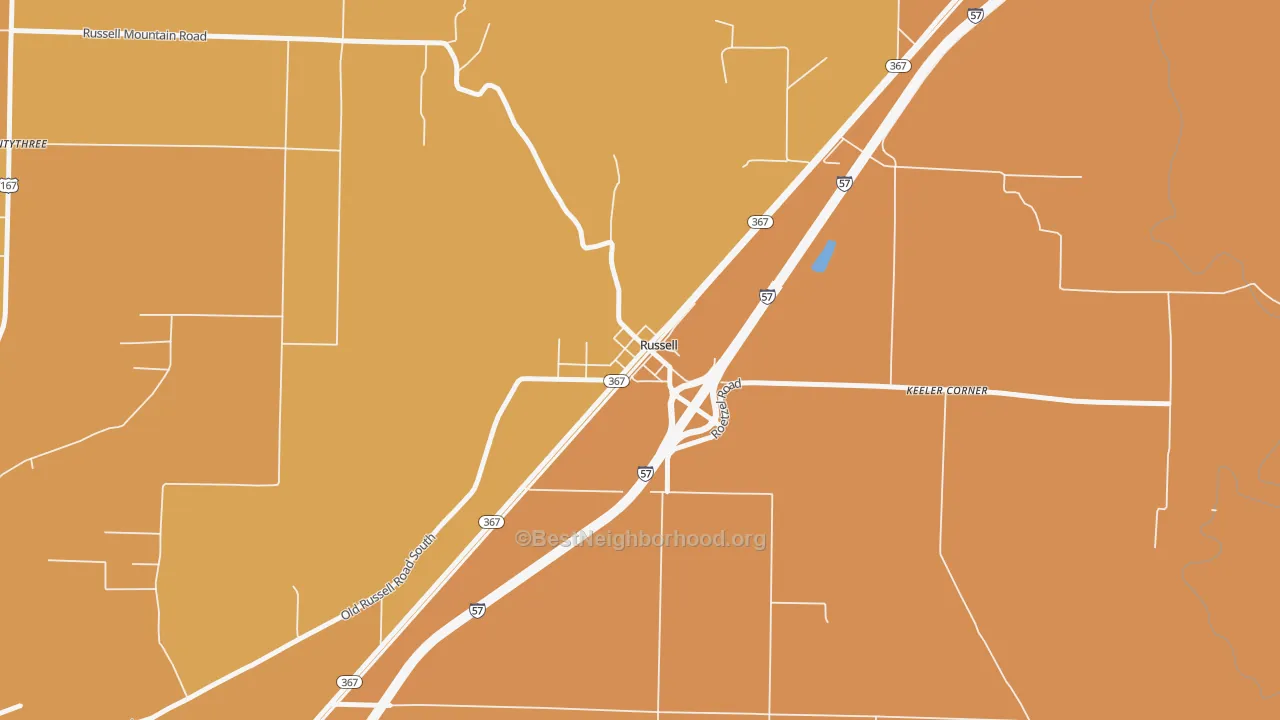 Map of the best neighborhoods in the 72139 area, with better matches in green and worse matches in red
