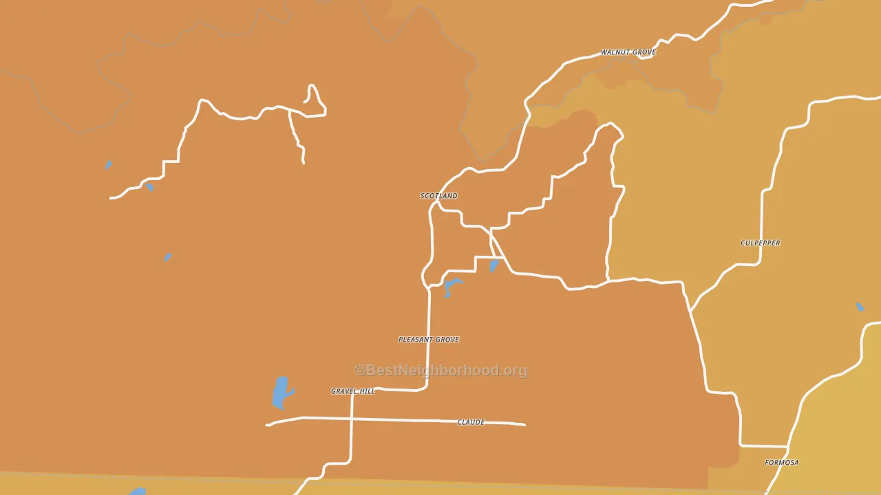 Map of the best neighborhoods in the 72141 area, with better matches in green and worse matches in red