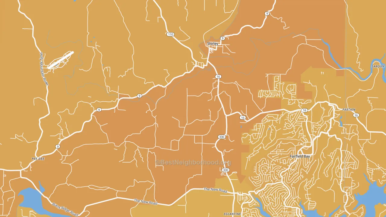 Map of the best neighborhoods in the 72153 area, with better matches in green and worse matches in red