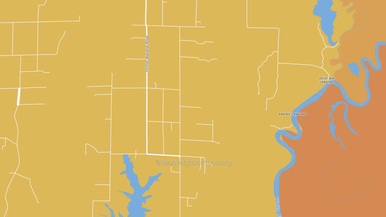 Map of the best neighborhoods in the 72166 area, with better matches in green and worse matches in red