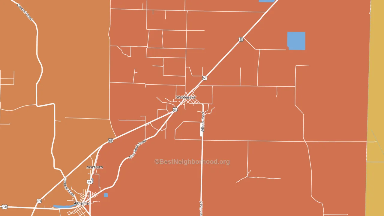 Map of the best neighborhoods in the 72175 area, with better matches in green and worse matches in red