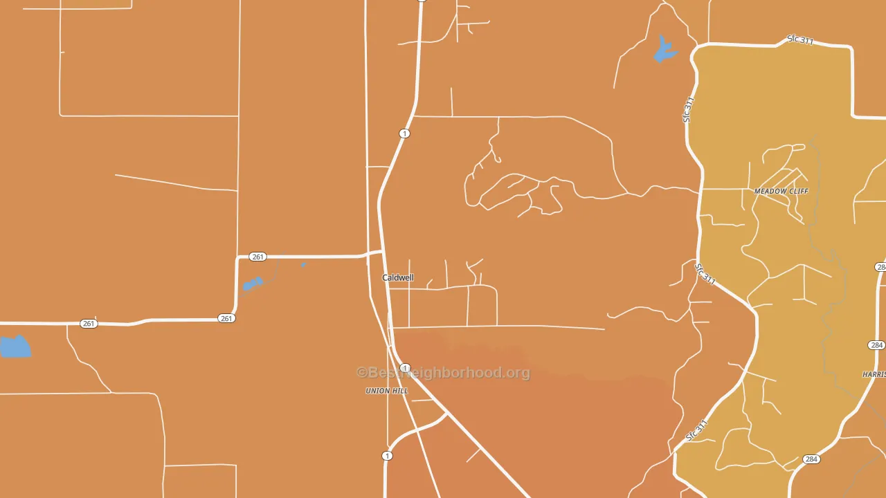 Map of the best neighborhoods in the 72322 area, with better matches in green and worse matches in red
