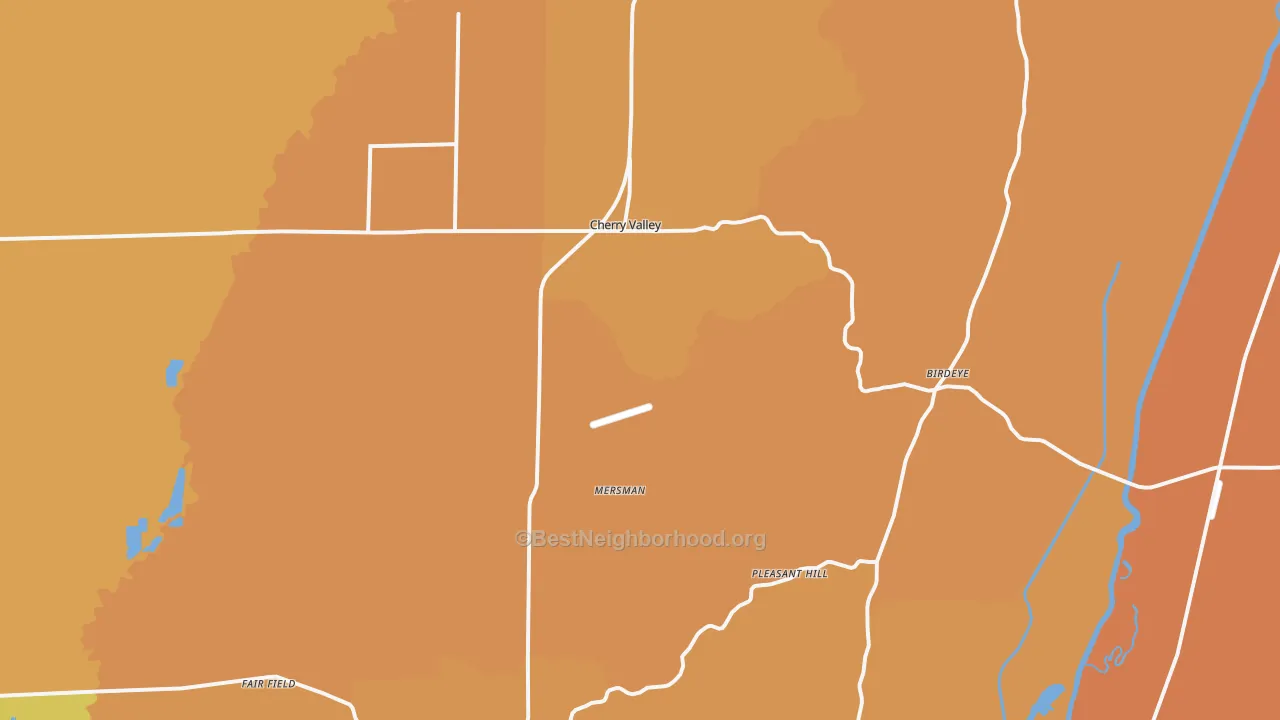 Map of the best neighborhoods in the 72324 area, with better matches in green and worse matches in red