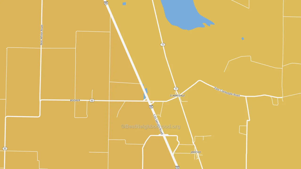 Map of the best neighborhoods in the 72325 area, with better matches in green and worse matches in red