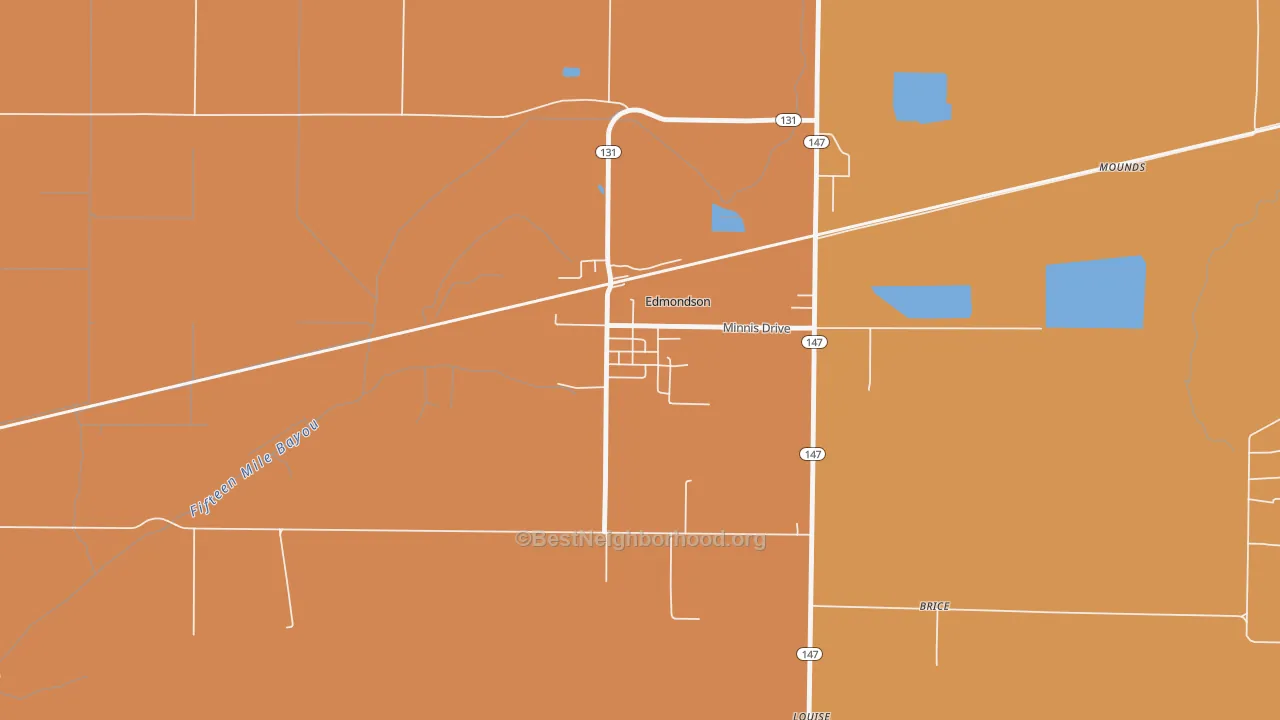 Map of the best neighborhoods in the 72332 area, with better matches in green and worse matches in red