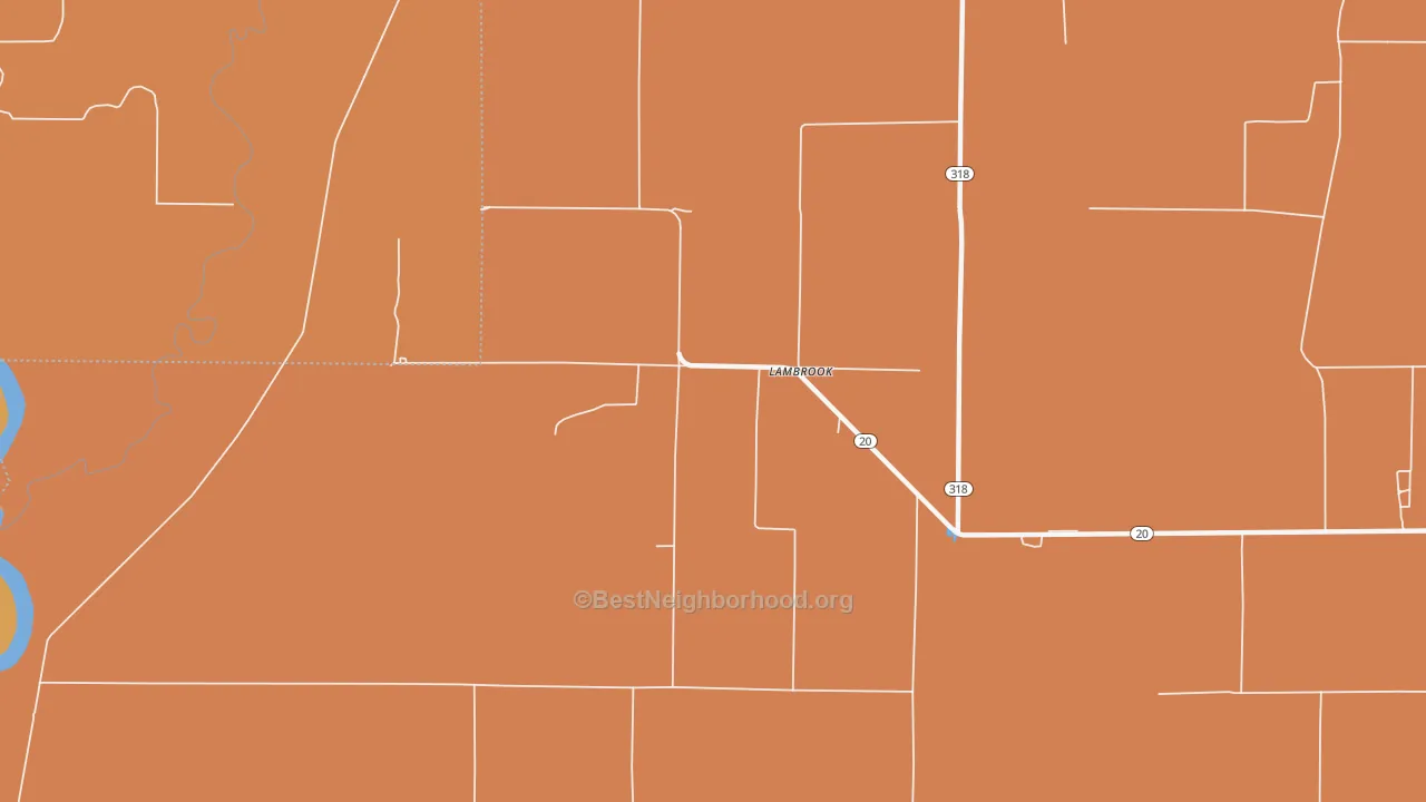 Map of the best neighborhoods in the 72353 area, with better matches in green and worse matches in red
